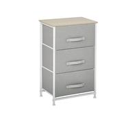 Rangement 3 tiroirs chiffonnier métal blanc effet bois clair non tissé gris clair