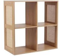 Rangement 4 Cases Effet Bois et Façades Rotin - MAYA - ALTOBUY Marron G