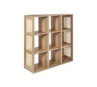 Rangement 9 Cases Effet Bois et Façades Rotin - MAYA - ALTOBUY Marron G