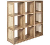 MAYA - Rangement 9 Cases Effet Bois et Façades Rotin - Altobuy Marron