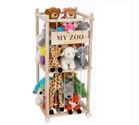 Rangement à 2 étages pour peluches, avec roues à 360°, 138 x 41 cm, en bois, pour doudous, peluches, pour chambre d'enfant, salle de jeux, salon