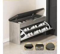 Rangement à Chaussures indépendant avec siège, Armoire à Chaussures étroite avec Portes rabattables, Meuble d'entrée élégant