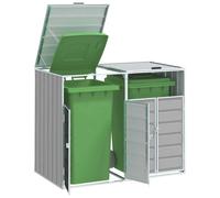 vidaXL Rangement à roulettes pour poubelles pour Deux bacs Gris Acier, Rangement de poubelles, Rangement de poubelles de Jardin, Hangar à poubelles