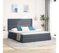 Rangement avec LED Simili Cuir Moderne rectangulaire Gris 160 x 200 cm | Lit avec rangement et matelas Velours Gris foncé 160x200 cm, Tête de lit simili cuir, LED RGB et mécanisme hydraulique