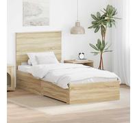 Rangement Bois d'ingénierie Moderne Chambre Style épuré 100 x 200 cm Marron | Cadre de lit avec rangement Chêne Sonoma 100x200 cm Bois d'ingénierie, sommier à lattes inclus, tiroir coulissant, tête de
