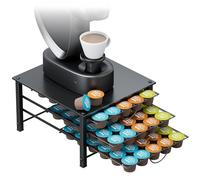 Rangement Café pour Dolce Gusto, Support Capsules 3 Niveaux avec Tiroir Coulissant, Porte Dosettes Métal Grande Capacité 90 Capsules, Anti-Vibration pour Cuisine et Bureau