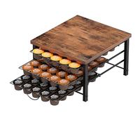 Rangement Capsules 3 Niveaux pour Dolce Gusto, Support Métal Grande Capacité 90 Capsules, Porte Dosettes Antidérapant avec Plateau en Bois Vintage pour Cuisine