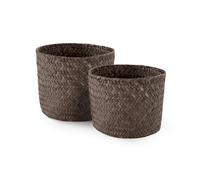 Rangement & Cie RAN6532 Mika Lot de 2 Paniers Ronds Jonc Tressé Brun Fumé