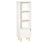 Rangement Colonne Scandinave 3 Niches Porte Pieds Bois Panneaux Blanc Blanc