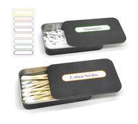 Rangement coton tige, 2pcs portable petit boite à coton tige de voyage metal box container avec couvercle coulissant distributeur cure dents boîte boule bande à cheveux -noir (2)