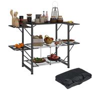 Table de cuisine de camping pliante Outsunny placard de camping 2 tablettes rabattables 2 étagères porte-gobelets