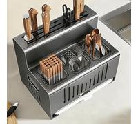 Rangement Cuisine Porte Couteau BoîTe De Rangement Pour CuillèRes Et Fourchettes Porte Couverts Multifonctionnel Pour DéCorer La Cuisine (Hors Couteaux) (Gris)