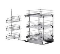 Rangement d'angle coulissant - 6 corbeilles - easy corner - Hauteur intérieure de caisson mini : 640 mm - Profondeur intérieure de caisson mini : 486 mm - Décor corbeille : Chromé - Matériau : Acier -