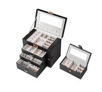 Rangement de bijoux en cuir, organisateur de boîte à bijoux à 4 niveaux