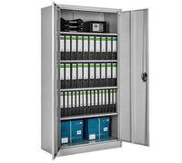 Rangement de bureau - TECTAKE - Armoire de classement BLAIN avec 4 étagères réglables à 2 Clés - 180 cm x 80 cm x 40 cm - Gris