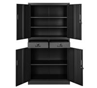 ARMOIRE DE BUREAU - TECTAKE - Armoire Métallique de Bureau de Rangement 2 Compartiments + 2 Tiroirs 90 cm x 40 cm x 180 cm - Noir