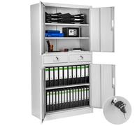 Tectake Armoire métallique de classement avec 2 tiroirs 80 x 40 x 180 cm - gris clair
