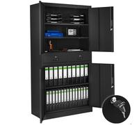 Rangement de bureau - TECTAKE - Armoire métallique de classement COSMO verrouillable avec 2 tiroirs - 40 x 80 x 180 cm - Noir/Noir