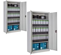 Rangement de bureau - TECTAKE - Lot de 2 armoires de classement en métal et acier revêtu par poudre 4 étagères réglables - Gris