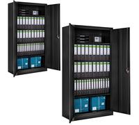 Rangement de bureau - TECTAKE - Lot de 2 armoires de classement en métal et acier revêtu par poudre 4 étagères réglables - Noir
