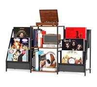 Rangement de disques vinyles avec tourne-disque, support de tourne-disque avec lecteur vinyle pour jusqu'à 200 albums, table de tourne-disque avec stéréo vinyle