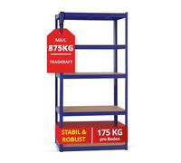 Stagecaptain Heavyrack HR-175 BU Étagère Rangement - Charge Lourde à 5 étages de 175 kg - 875 kg Max - Meuble de Garage Atelier en Acier et Bois MDF - Bleu