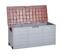 Rangement de Jardin Forme coffre 112x50 cm en Plastique Gris et Marron avec Roul