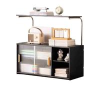 rangement de livres Bibliothèque de bureau en bambou noir à plusieurs niveaux, avec support de rangement à porte coulissante en plastique, étagère d'exposition for organisateur de livres de bureau éta