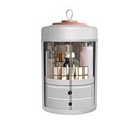 Rangement de Maquillage, Organisateur Soins la Peau, boîte Rangement en Plastique, cosmétiques Rotatif à 360 degrés, Anti-poussière et étanche avec poignée, 2 tiroirs, Portes