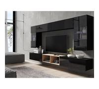 Rangement de salon - Providence - B142 - Noir - Avec table de TV - Pieds plastique