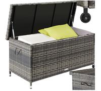 Rangement d'extérieur - TECTAKE - Coffre de jardin KIRUNA en polyrotin avec poignées et 2 roulettes 121 x 56 x 60 cm 270 L - Gris