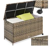 Rangement d'extérieur - TECTAKE - Coffre de jardin KUUSAMO, en rotin, avec roulettes résistant aux UV 117x54x64 cm - Marron