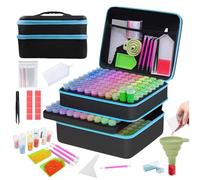 Rangement Diamond Painting,Diamond Painting Boite De Rangement,240 Pcs De Petites Bouteilles,Boîte,Entonnoir,Autocollants Et Autres Accessoires,Con à La Peinture Sur Diamant,Au Stockage (Bleu)