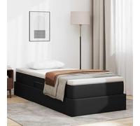 Rangement intégré Similicuir Chambre Moderne Noir 100 x 200 cm | Lit de Rangement avec Matelas 100x200 cm Noir Simili Cuir, Cadre Métal Hydraulique, Confort Fermeté Moyenne Chambre Moderne