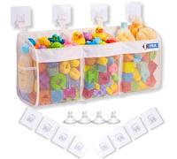 Rangement Jouet Bain Grande Capacité XXL Filet Jouet Bain 3 Grands Compartiments ✮MARQUE FRANCAISE✮ 8 Crochets Adhésifs (4 Rechange) + 4 Ventouses, Anti-Moisissure Baignoire Douche ✯GARANTIE À VIE✯