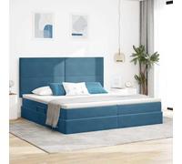 Rangement LED Simili Cuir Design Moderne Bleu Nuit 200x200 cm | Lit avec Rangement et Matelas Bleu foncé 200 x 200 cm Velours avec Tête de Lit LED RGB et Sommier Métal Hydraulique Grand
