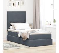 Rangement LED Simili Cuir Tête de lit RGB Moderne 90 x 200 cm Gris | Lit avec rangement et matelas Gris foncé 90 x 200 cm Velours avec tête de lit LED RGB et levage hydraulique
