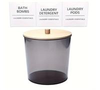 Rangement Lessive Liquide en Capsules Grand récipient à linge transparent for organiser le , pots distributeurs en plastique avec 3 couvercles bambou et étiquettes(Gray)