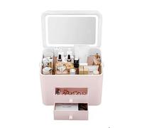 Rangement Maquillage Boîte de rangement de maquillage portable avec miroir de maquillage LED amovible, mallette de rangement for cosmétiques avec 2 tiroirs de rangement et couvercle, for chambre à cou