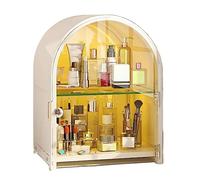 Rangement Maquillage Boîte de rangement en métal à 2 niveaux for maquillage et cosmétiques, organisez facilement vos cosmétiques, bijoux et soins de la peau, semble élégante assise sur votre vanité, c