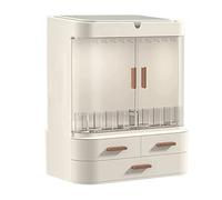 Rangement Maquillage Mallettes De Rangement En Plastique Pour Cosmétiques Avec Organisateur De Maquillage De Miroir LED Réglable À 3 Tiroirs Pour Comptoir Rangement Produit de Beauté(White,No inner la