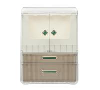 Rangement Maquillage,Organisateur Maquillage Récepteur de Cosmétiques avec Couvercle et Tiroir 28 * 20 * 38.5CM,pour Chambre,Salle Bain,Coiffeuse,étanche à l'eau et à Poussière (Blanc+Vert)
