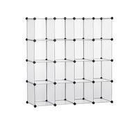 Rangement modulable 16 cubes forme carré dim. totales 125 x 125 cm acier noir PP transparent