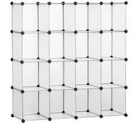 Rangement Modulable 16 Cubes Forme Carré Dim. Totales 125 X 125 Cm Acier Noir Pp Transparent Noir