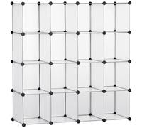 Rangement Modulable 16 Cubes Forme Carré Dim. Totales 125 X 125 Cm Acier Noir Pp Transparent Noir