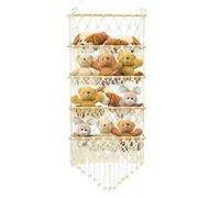 Rangement Mur Pour Doudous - Porte-Objets 4 Niveaux Bohème en Filet pour Jouets Doux - Hamac En Filet Accrochable Pour Peluches | pour Chambre, Chambre d'Enfant, Salon, Dortoir, Appartement, Jardin d'