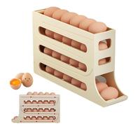 Rangement Oeuf Frigo Distributeur Oeuf 2 Niveaux Distributeur D'œufs Pour Réfrigérateur Distributeur D'oeufs Roulant Pour Réfrigérateur Economiseur D'espace Egg Tray (Beige 4 Niveaux,1 Pcs)