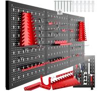Rangement outils - TECTAKE - Lot de 3 panneaux perforés JONAH en acier pour rangement pratique d'outils avec crochets inclus