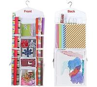 Rangement Papier Cadeau Hanging Gift Wrap Storage Organizer, Wrapping Paper Storage Hanging Gift Bag Organizer Station With Multiple Pockets(WHITE)
