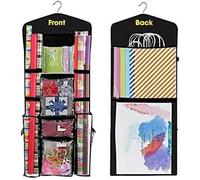 Rangement Papier Cadeau Hanging Gift Wrap Storage Organizer, Wrapping Paper Storage Hanging Gift Bag Organizer Station With Multiple Pockets(Black)